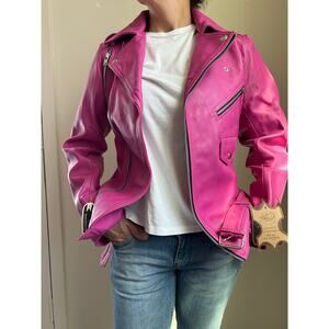 Needle & Thread Pink Motto Leather Jacket